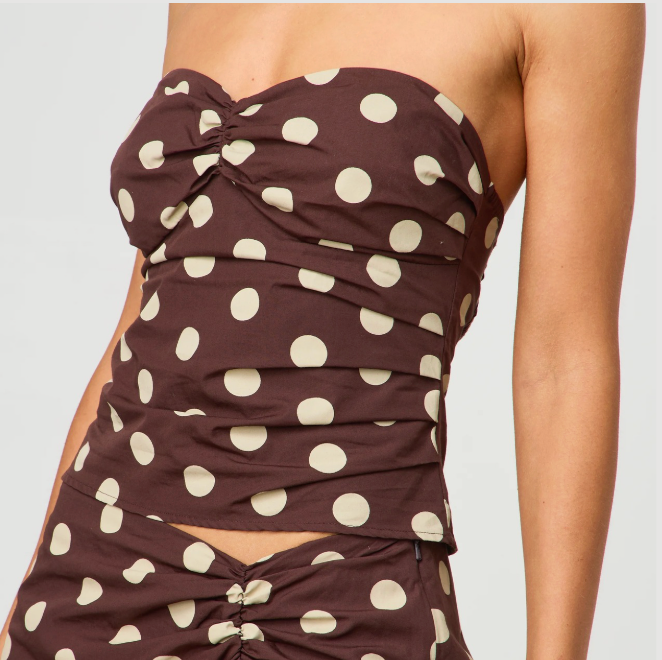 BROWN STRAPLESS POLKA TOP FROM YOUR BOX