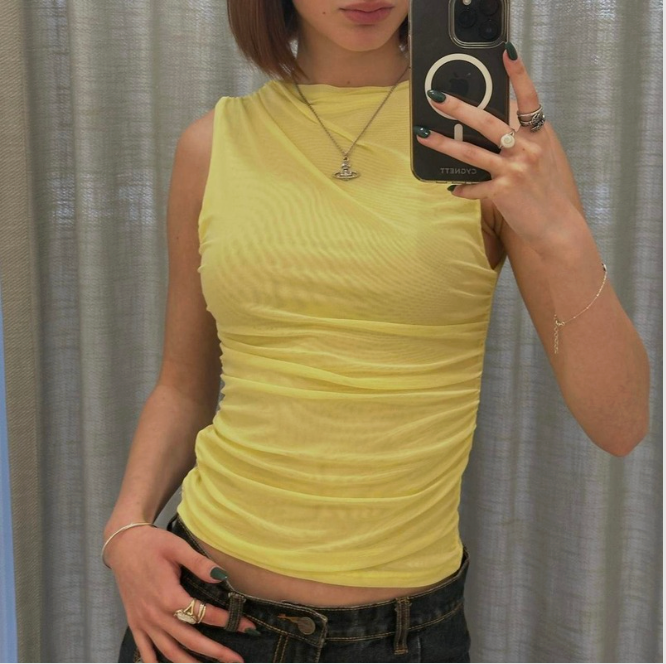 YELLOW MESH RUCHED TANK FROM YOUR BOX